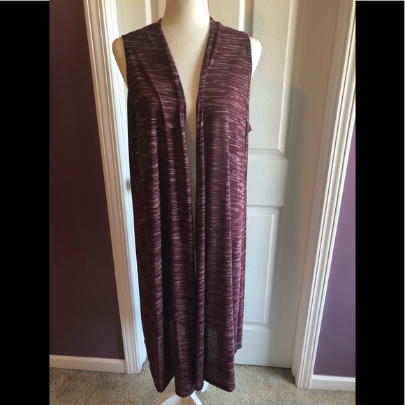 Lularoe Joy Vest Heathered burgundy red white sweater material medium sleeveless - Picture 1 of 7
